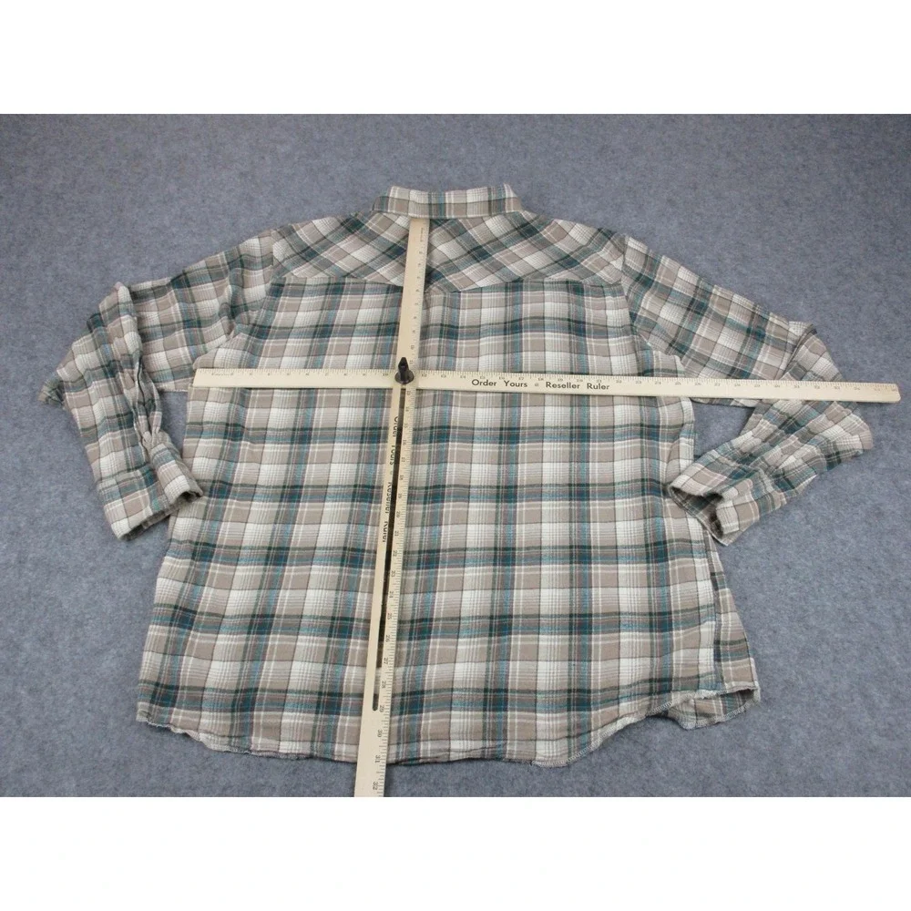 Wrangler Shirt Mens 2XL XXL Tall Beige Blue Plaid Flannel Pearl Snap Western